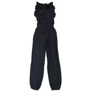 Rebecca Taylor Sleeveless Ruffle Seersucker Jumpsuit Black Women's 4
